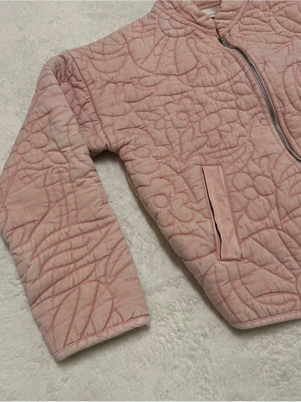 Anthropologie Floral Quilted Full Zip Jacket Coat Women’s Extra Small Dusty Pink - Picture 3 of 8